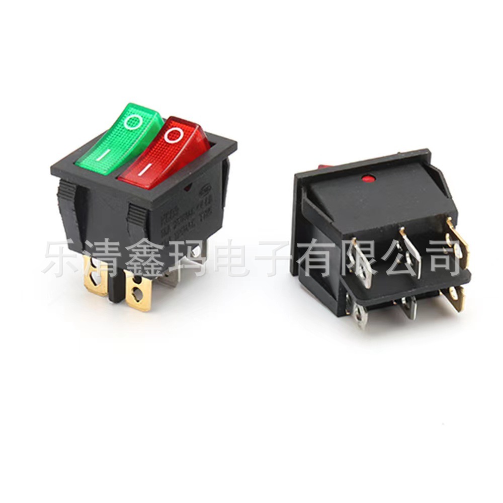 双联KCD6 6脚 红色绿色带灯 铜脚