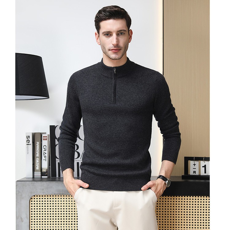 Suéter de hombre simple pullover cremallera de moda casual base de comercio exterior popular suéter de invierno de otoño de manga larga