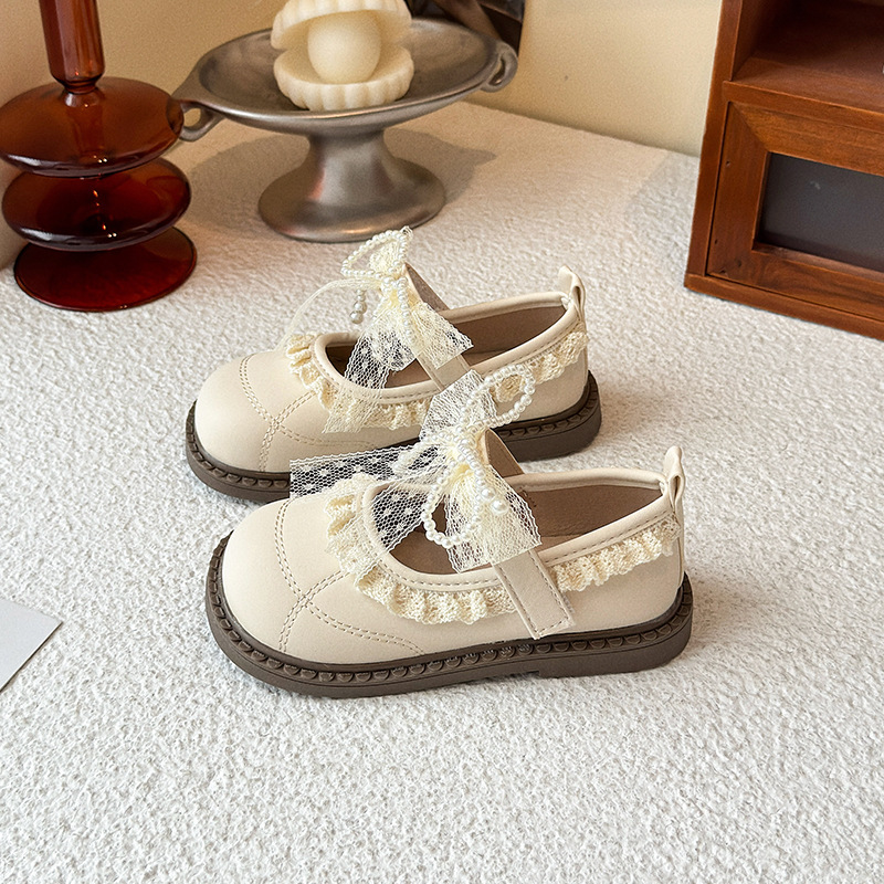 Zapatos de cuero extranjero de niñas 2026 primavera y otoño nuevos niños encaje perla arco zapatos de una sola chica zapatos de princesa de moda image 3