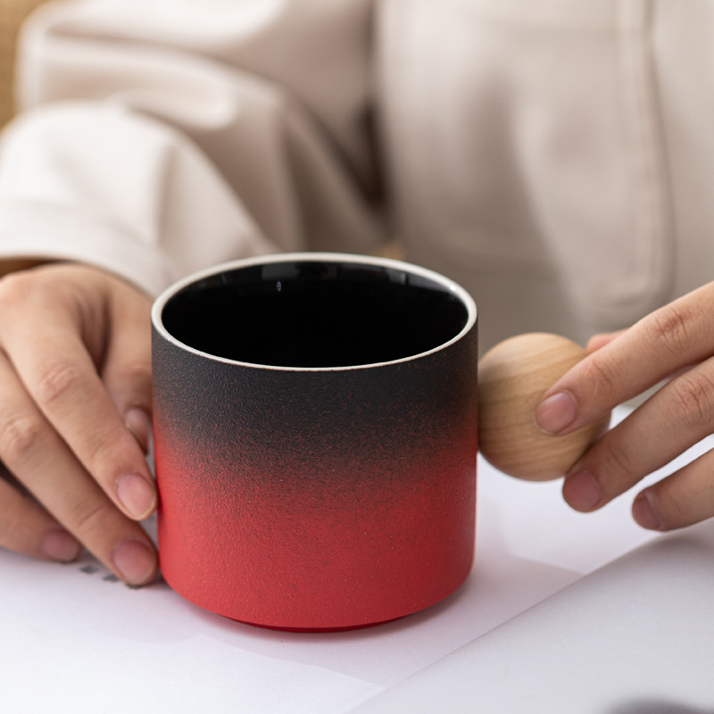 Moda chorro de arena taza de café gradiente manejo de bola taza de agua taza de cerámica logotipo tallado regalo