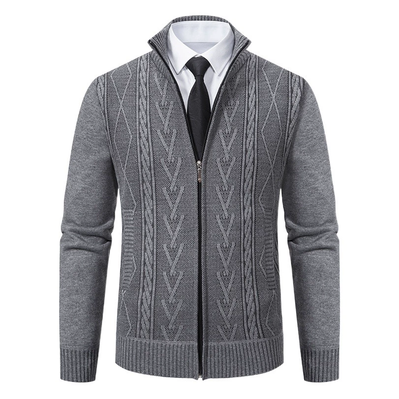 2023 новый мужской осенне-зимний Кардиган со стоячим воротником, свитер, жаккардовое пальто, мужской утолщенный теплый Повседневный свитер, прилив