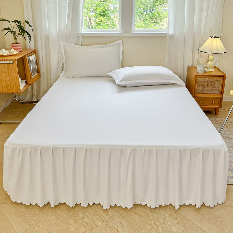 Foreign Trade Cross-Border Pure Color Bed Skirt Single Piece Bed Cover Non-Slip Mattress Protector Skin-Friendly Brushed Bed Cover with Skirt to Cover up Ugliness