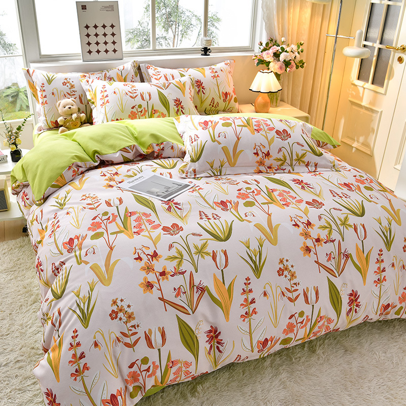 Ropa de cama de algodón agradable para la piel, funda de edredón, ropa de cama de alta gama, juego de cuatro piezas de lijado de algodón 100 engrosado universal de cuatro estaciones