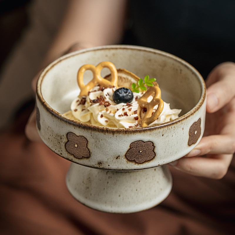 Plato de fruta especialmente hermoso, plato de pie de tosco hecho a mano retro, plato de dim soo para hacer té, plato de fruta, exportación transfronteriza