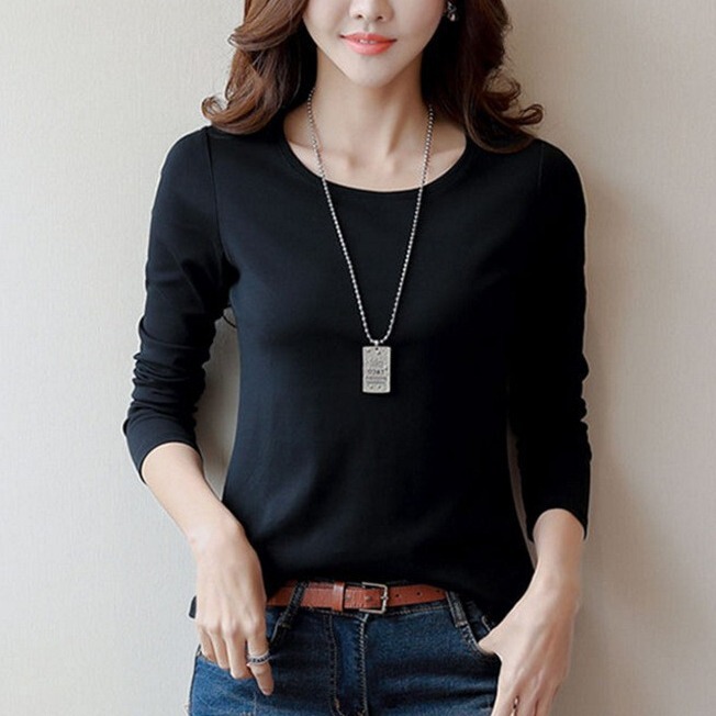 Round neck solid color long sleeve women's T-shirt Slim simple bottoming shirt slim simple 2024 women's spring and autumn top Round neck solid color long sleeve women's T-shirt Slim simple bottoming shirt slim simple 2024 women's spring and autumn top