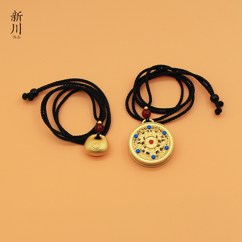 (2개) 금상점과 동일한 베트남 모래금 지방 복주머니 펜던트, 금도금 고색채 유지형 중공 나침반 펜던트, 라이브 스트리밍 혜택