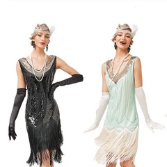 European and American retro 1920S retro V-neck tassel skirt Gatsby costume Latin dance party sequined beaded dress