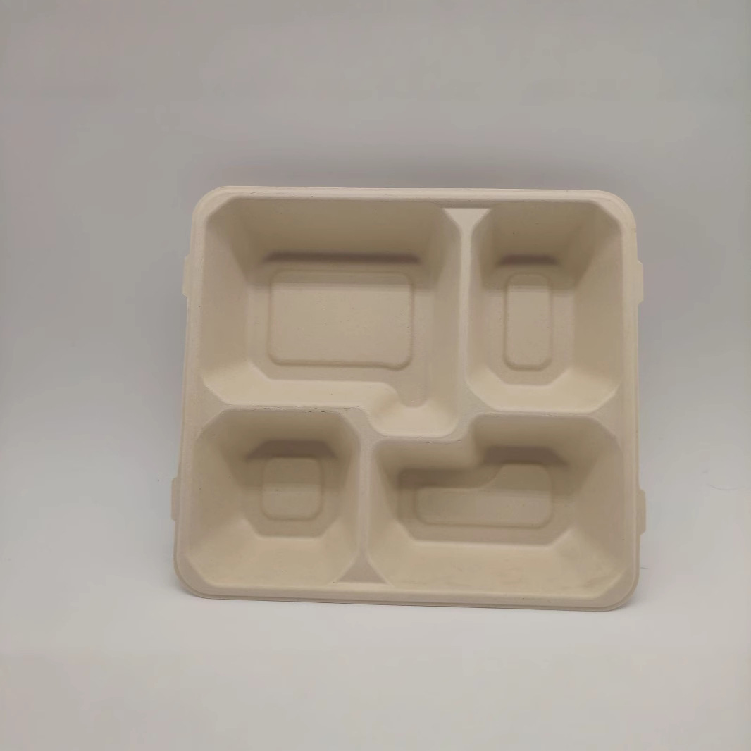 Shaogeng Oasis Pulpa de caña de azúcar Pulpa de bambú desechable protección del medio ambiente vajilla soporte dividido cuatro-rejilla degradable compostable