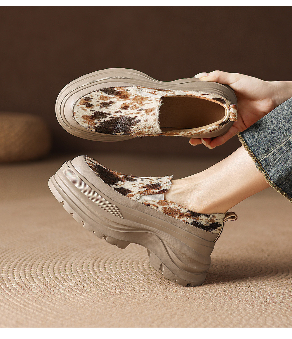 Giày loafer nữ đế xuồng platform da lông ngựa gót 7.5 cm — màu đen, màu mơ chi tiết 18