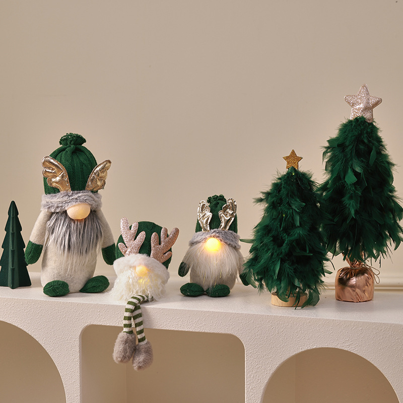 Regalos de Navidad con luces Decoraciones de Navidad Adornos de mesa Muñeca de Navidad verde sin rostro Muñeca Goblin