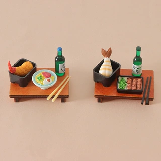 Dollhouse娃娃屋迷你仿真餐盘筷子木桌拉面清酒 日式微缩食玩模型