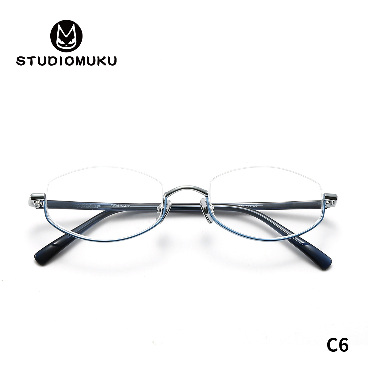 STUDIOMUKU Gafas frescas de madera Montura de gafas de medio marco poligonal Accesorios de moda moderna Montura de gafas de espejo plano image 3