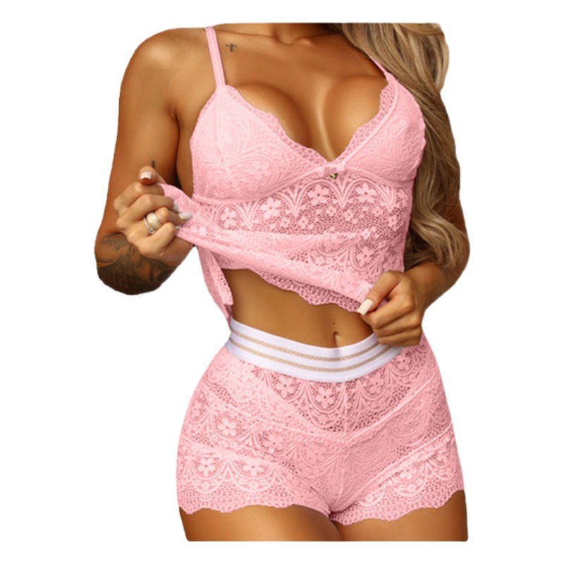 Fábrica al por mayor europea y americana Amazon ropa interior sexy traje de tres piezas split encaje tentación ropa interior sexy