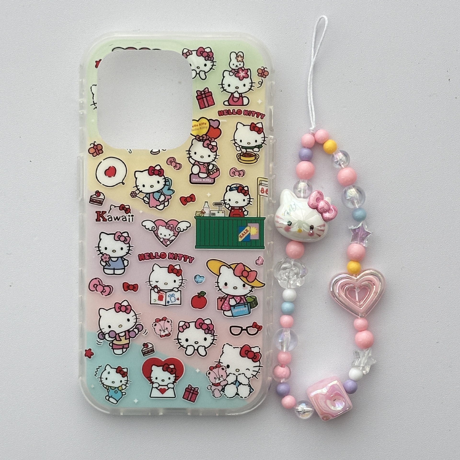 Ilustración de pantalla completa de dibujos animados KT cat para Apple 15Pro funda para teléfono móvil 16PM cadena 14/13 nueva 15Pro girl