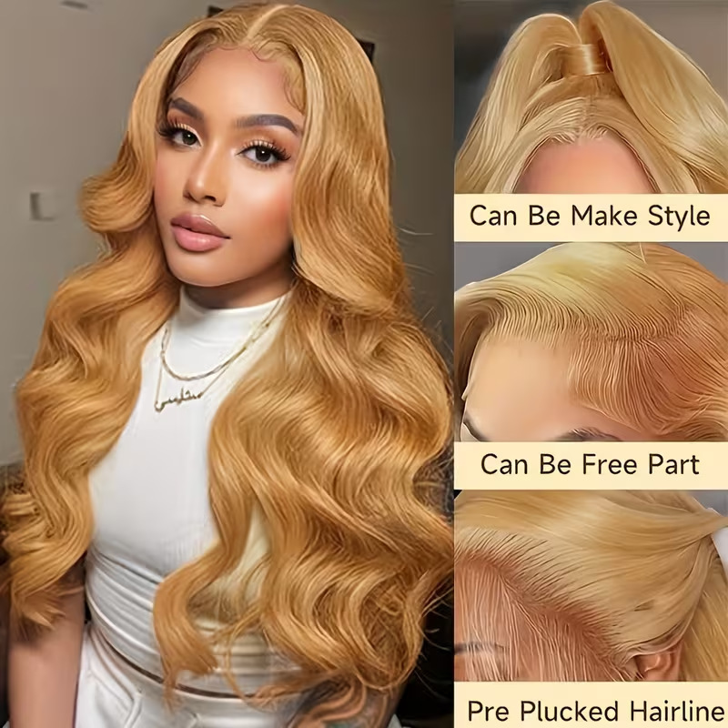 Cross-border golden front lace wavy wig for women, with free parting line, high ponytail, long curly hair, in stock from the factory