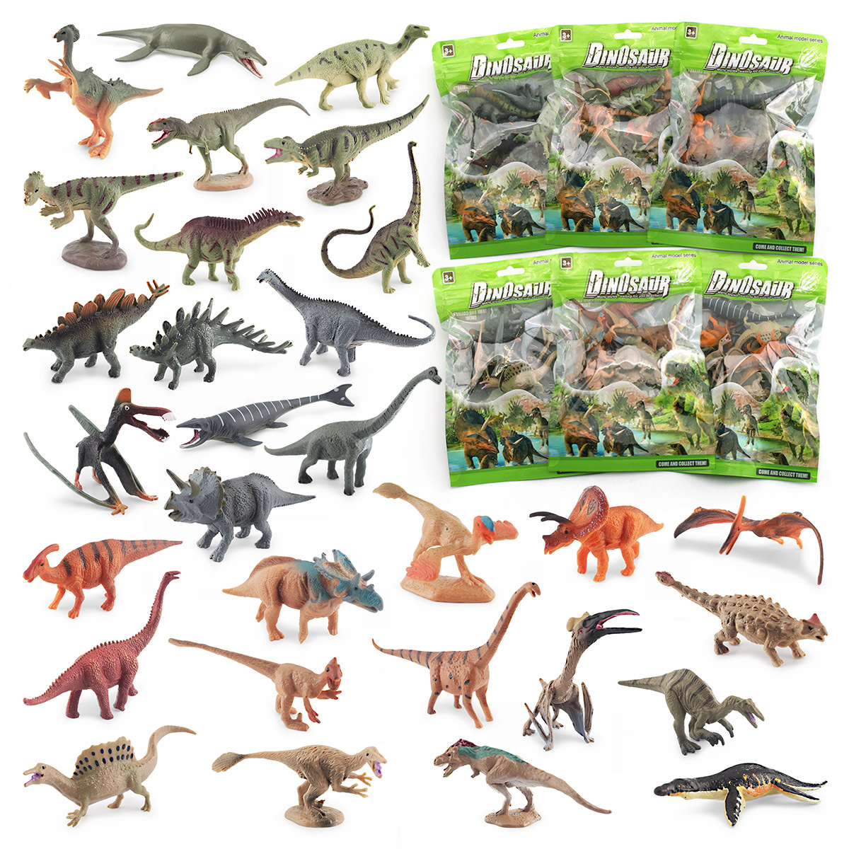 Exportación transfronteriza simulación modelo de dinosaurio jurásico doble corona triceratosaurio espada dragón raptor ornamentos juguetes bolsas de color