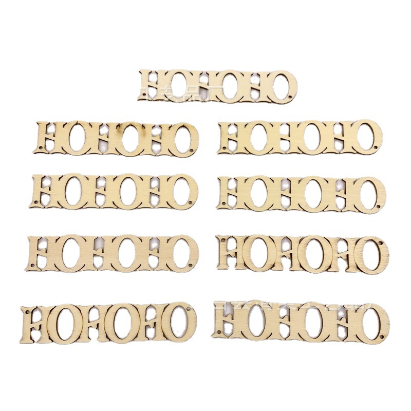Spot decoración colgante madera HOHOHO letras inglesas accesorios de diseño de escena 10 paquete con cuerda de cáñamo