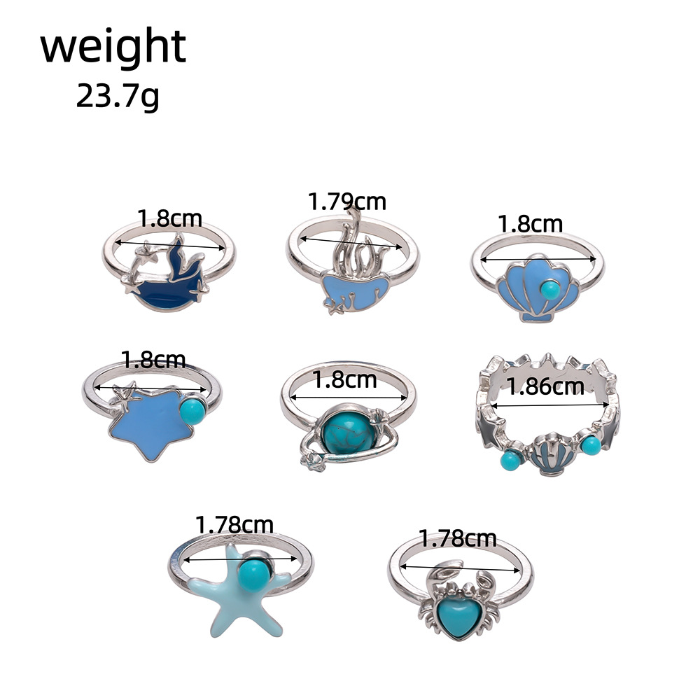 Rings Classification One Size Ring Size 1 Set Quantity 1 Set Cute Marine Style Modern Style Starfish Conch Heart Shape Alloy Plating Women's Rings