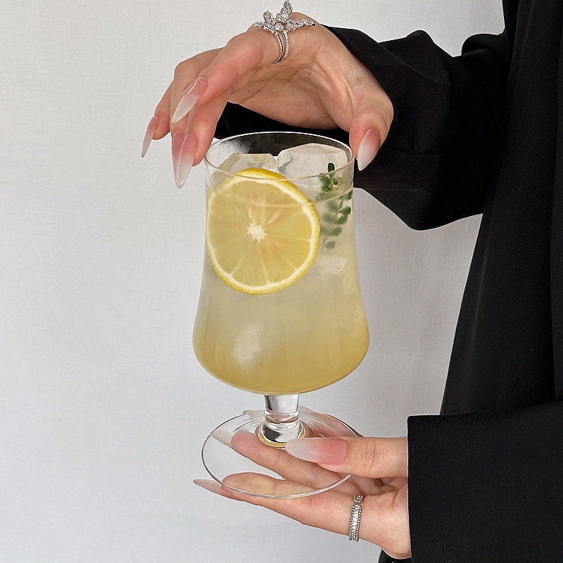 Inswind Taza de pie alto Taza de vidrio de hielo Taza de café americana Bebida fría Taza de agua burbujeante Taza de bebida Taza de cóctel