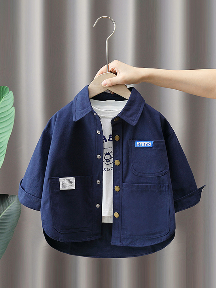 5897 Chaqueta de camisa para niños 2025 nueva ropa para niños Chaqueta de estilo occidental de estilo coreano para niños Top de primavera y otoño para bebés