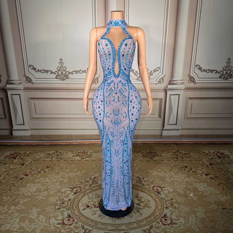 Elegant Sparkling Rhinestone Slim-Fit Tube Top Sexy Long Dress Party Cocktail Evening Gown Red Carpet Fashion Show Performance Outfit