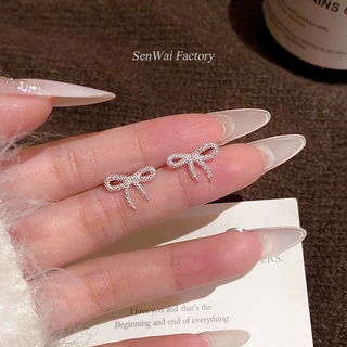 韩系简约蝴蝶结耳钉轻奢小众高级感耳环精致百搭气质小巧耳饰批发