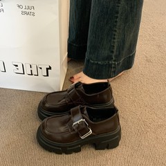 厚底小皮鞋女2025新款春秋英伦风乐福鞋玛丽珍女鞋子百搭黑色单鞋