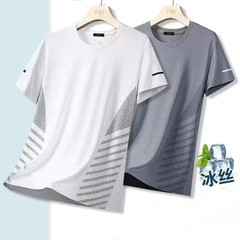 涼感運動t恤男夏季薄款冰絲速乾衣圓領印花短袖體恤跑步健身上衣