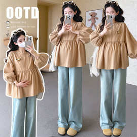 实拍 2026春季新款韩系宽松娃娃衫孕妇中长款上衣