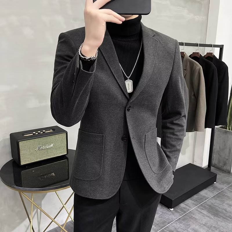 西服男春秋季新款毛呢西装男士潮流轻熟风小西装帅气韩版休闲外套