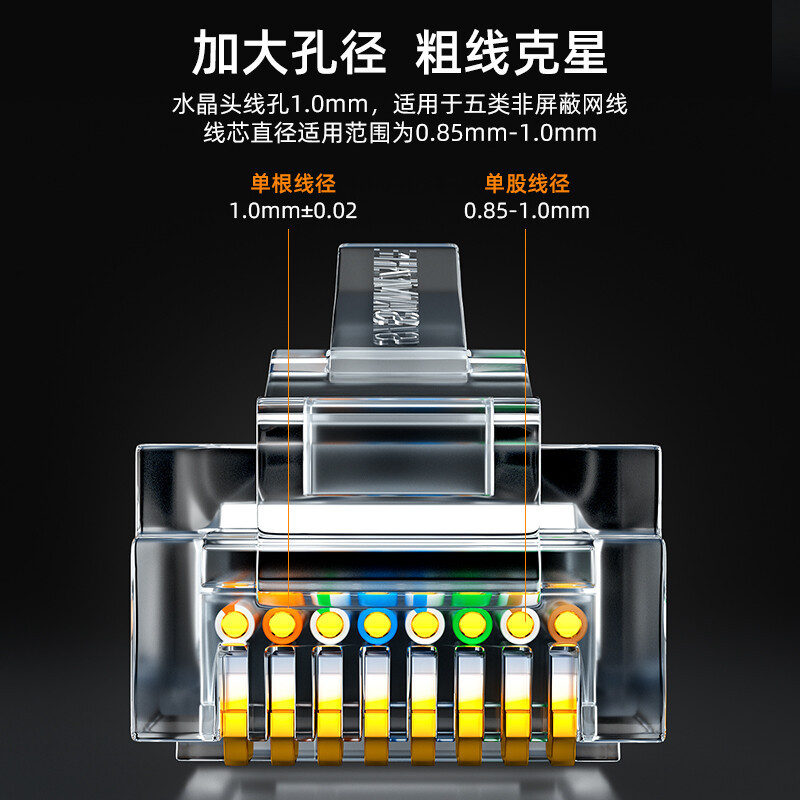 Shanze seis Categoría 6 Gigabit Crystal Head 8 core 8P8C red chapada en oro Cabeza de cristal FV-6100 de WL-6100