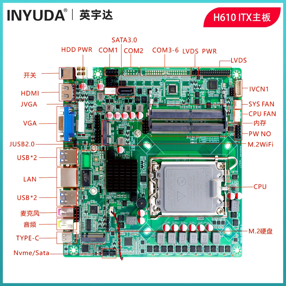 英宇达 H610 Integrated Motherboard ITX Advertising Machine Control Main Board 12-14 Generation supports dual-net port support