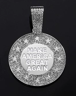 Ожерелье, хип‑хоп подвес с полным инкрустацией «MAKE AMERICA GREAT AGAIN», золото/серебро, опция 18" кубинская цепь