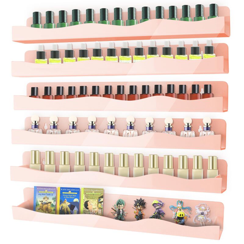 15inch Light Pink Floating Nail Polish Storage Rack, Cosmetic Shelf Display, Toy Storage, Multi-Layer Wall-Mounted Organizer