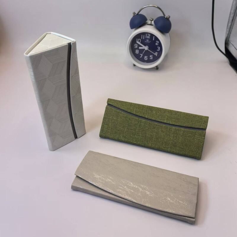 Folding Glasses Case Simple Portable Sunglasses Nearby Mirror Storage Box Leather Optical Glasses Case Printable Logo