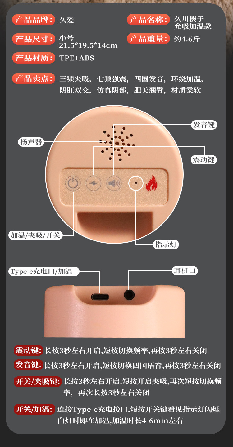 Jiuai Solid Doll TPE Male Masturbator Realistic Vagina and Buttocks Manual Inverted Mold Device — detail image 9