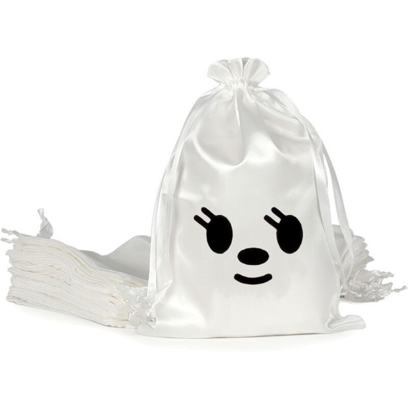 Cross Border Halloween Halloween Ghost White Satin Drawstring Pocket with Party Holiday Gift Bag