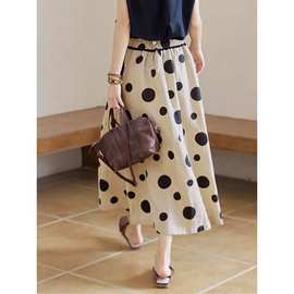 2025年夏季新款洋气松紧高腰波点半身裙小众高级感气质A字中长裙