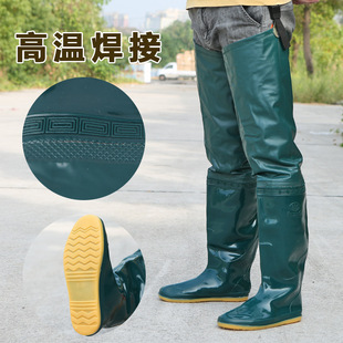 Long Tube Over-the-Knee Rice Planting Rain Boots Men's One-piece Bow Bottom Thickened Wading Pants Waterproof Half-length Rain Boots Waist-length Water Pants