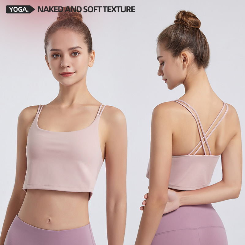 2024 primavera y el verano nuevo yoga Cruz espalda desnuda cepillado ropa interior deportiva de las mujeres corriendo a prueba golpes sujetador fitness