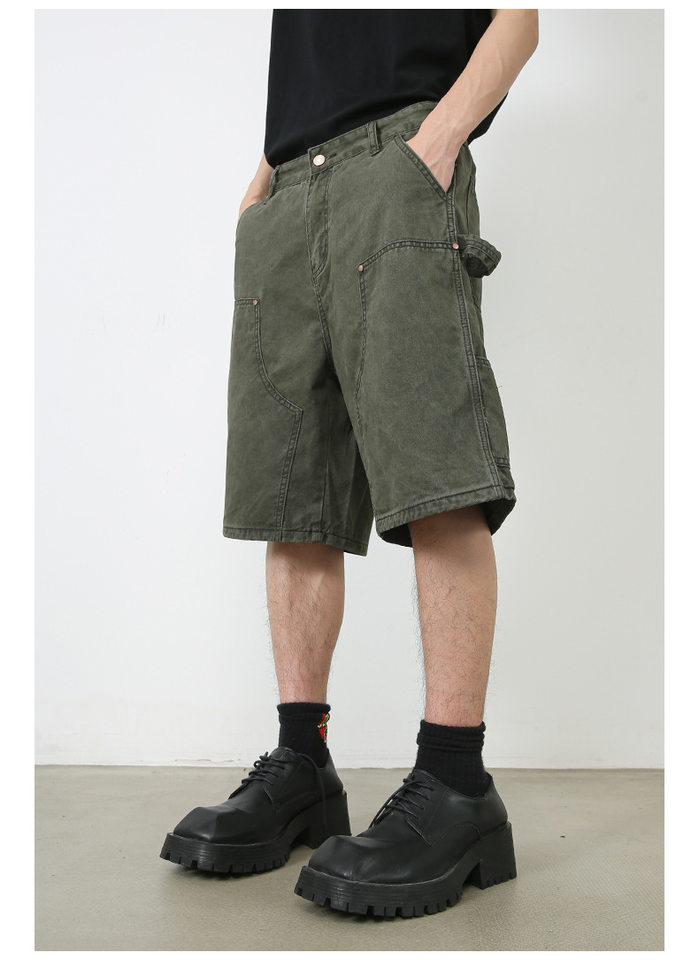 Quần short nam denim ống rộng , lưng cao thoải mái mặc mùa hè — Màu cà phê, Màu xanh lá, Màu đen chi tiết 9