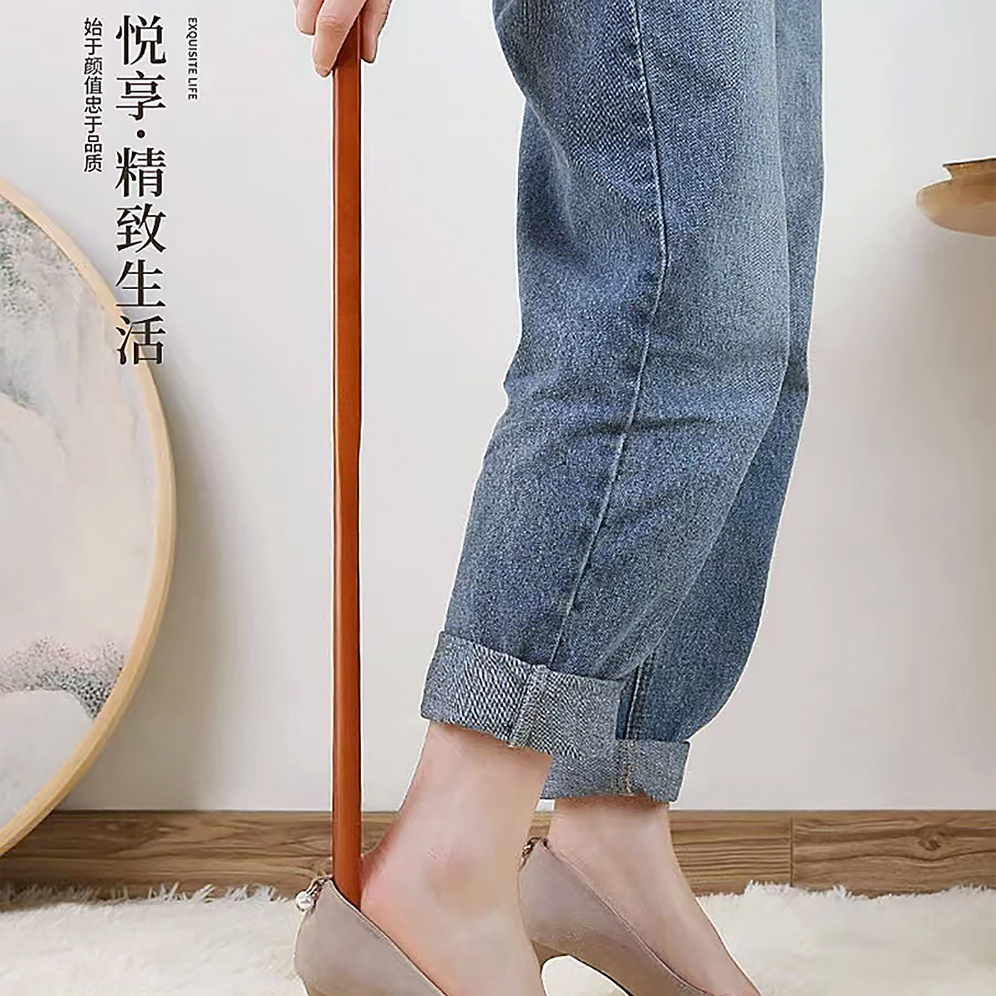 solid wood shoehorn household Long handle Wooden shoes Shoes Maternity shoes the elderly Shoehorn Lazy man lengthen