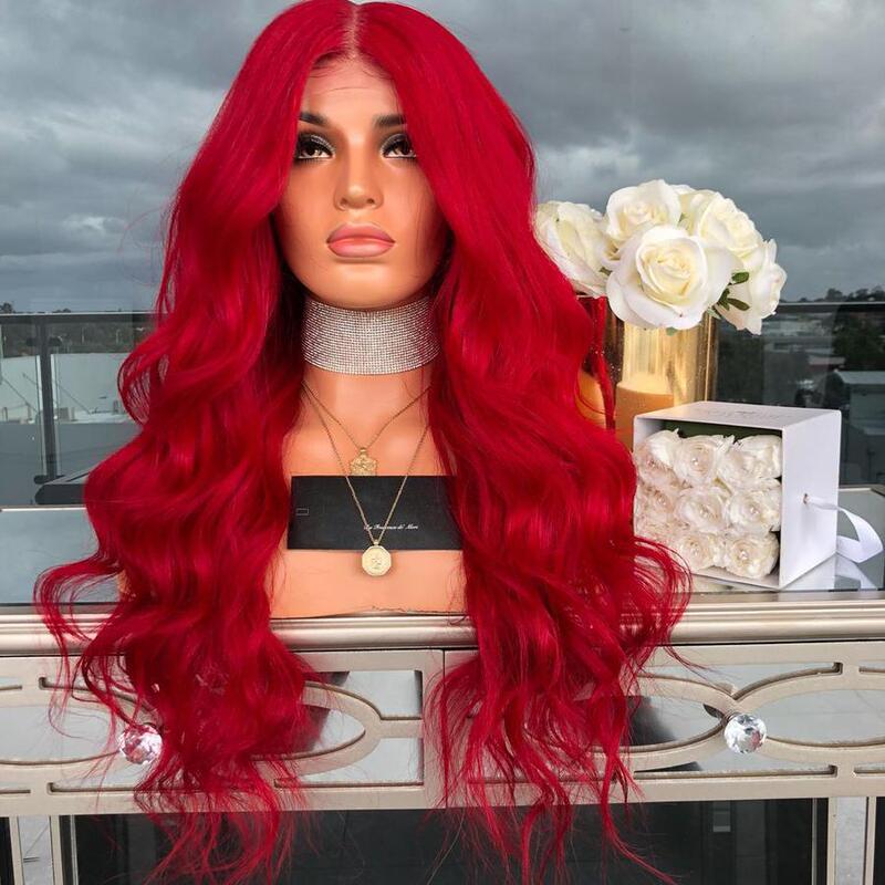 Rose Mesh European and American Red Wig Middle Parted Full Head Wig Long Curly Hair Big Wave Chemical Fiber Foreign Trade Manufacturer Ready Stock
