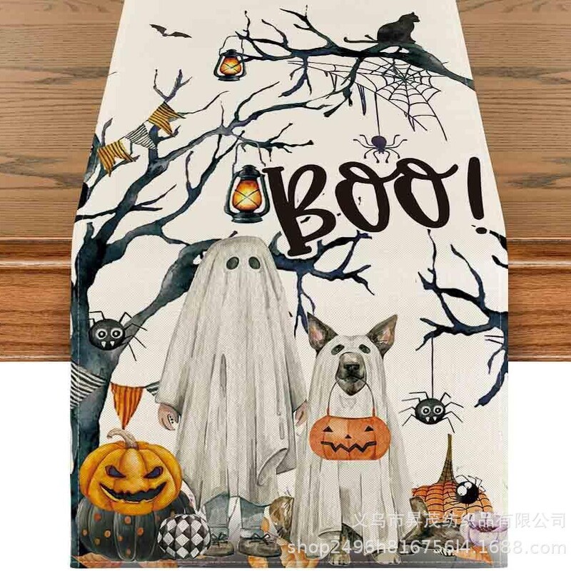 国境を越えた新型ハロウィーン骨格カボチャコウモリテーブル旗家庭装飾テーブルテーブルクロス茶テーブル布|undefined