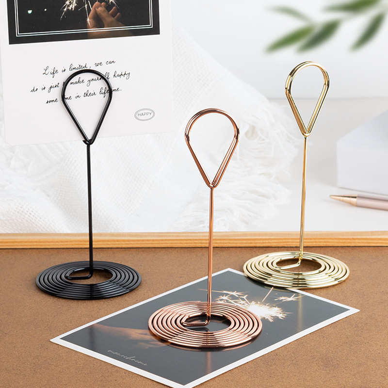 Clip de nota de metal creativo clip de mensaje de foto clip vertical gota de agua clip de foto de escritorio clip de asiento de boda clip de mensaje