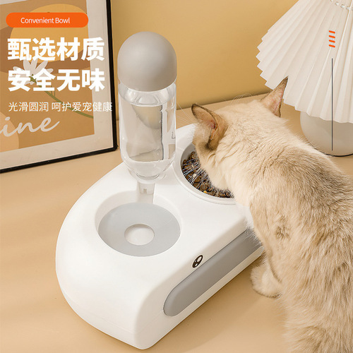 Cross-border new product cartoon cat bowl ceramic pet bowl drinking water feeding integrated double bowl plastic cat automatic drinking bowl