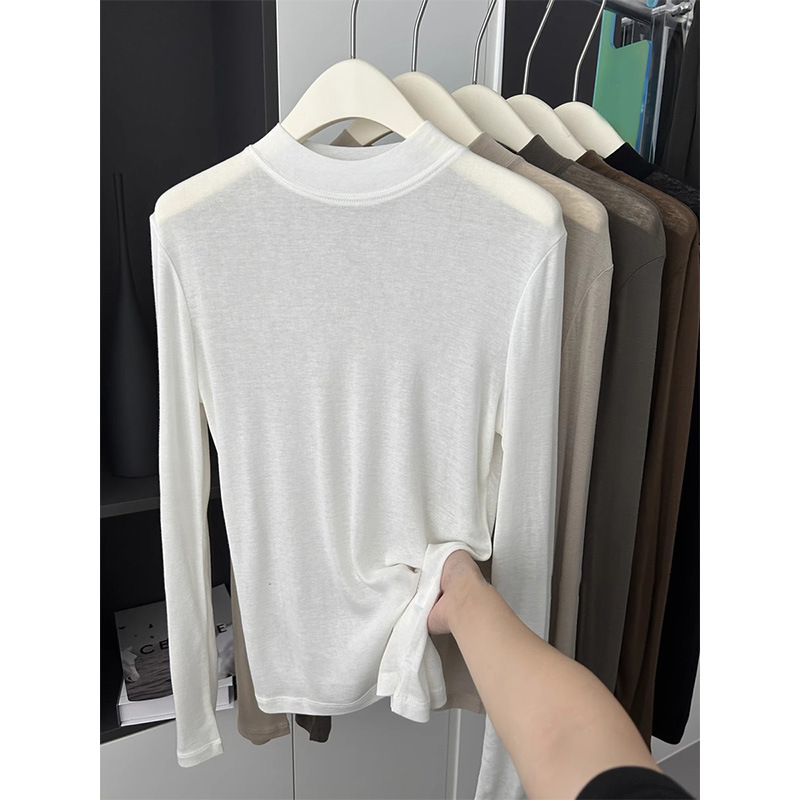 Shenzhen Wool Korean high quality Skin-friendly Soft Waxy Net Version Half-turtleneck Base Shirt T-shirt Women's Autumn Fashion Interior