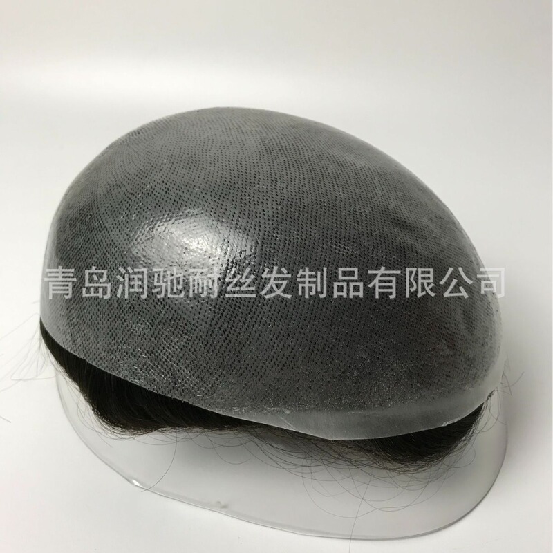 Men's Toupee Pu Half-Clip High-Quality Factory Direct Sale for Covering Bald Spots, Fully Hand-Tied Knotskin