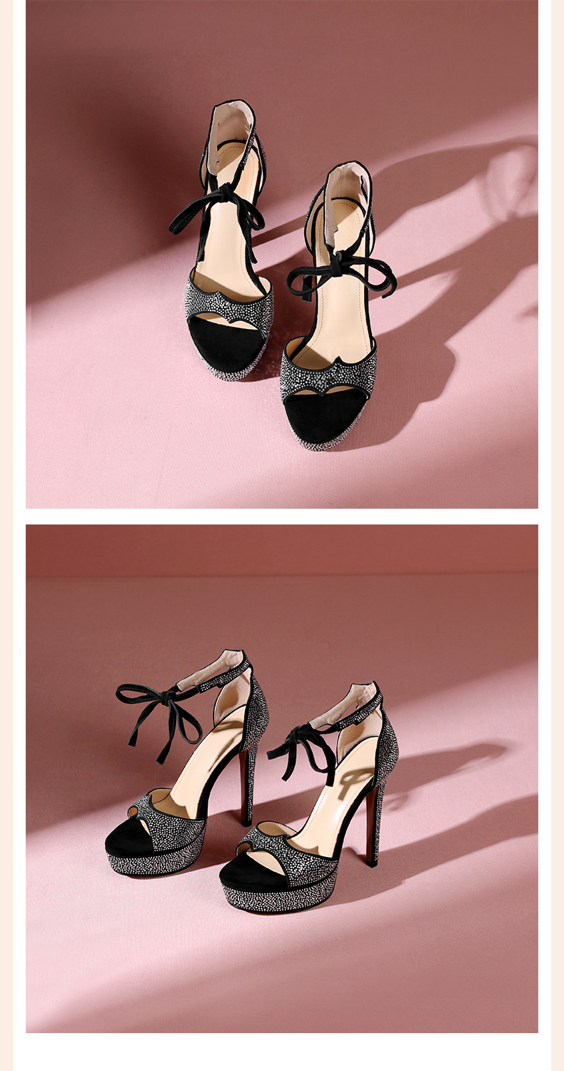 Sandal cao gót nữ mũi nhọn đế platform đính đá gót 13 cm — Bạc (10cm) chi tiết 1