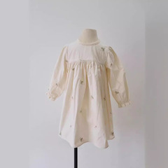 ！2024韓版姐妹裝花朵刺繡女童連衣裙嬰幼兒寶寶刺繡爬服連